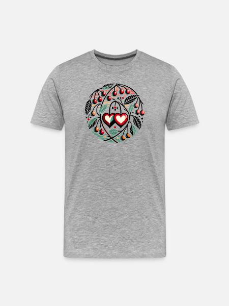 Heart Circle with Cherry Vines - Men's Premium Organic T-Shirt - heather grey