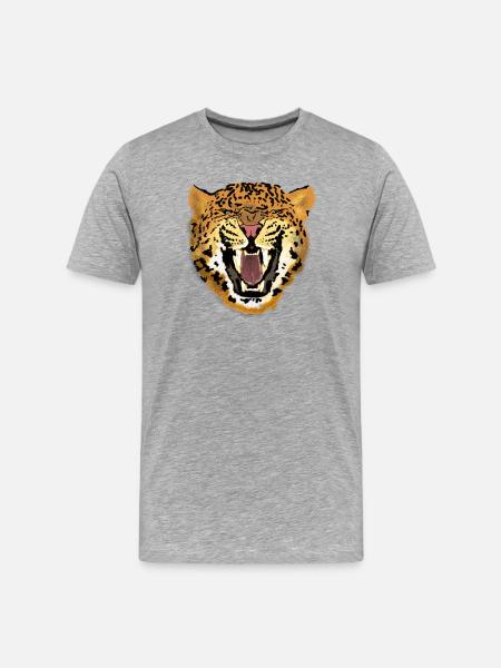 Leopardengesicht Brüllendes Kunstdesign - Männer Premium Bio T-Shirt - Grau meliert