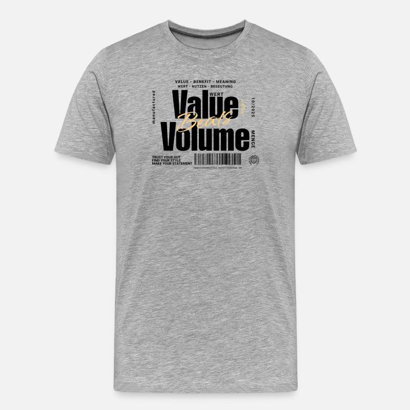 Value Beats Volume – Statement Design (Hell) - Männer Premium Bio T-Shirt - Grau meliert