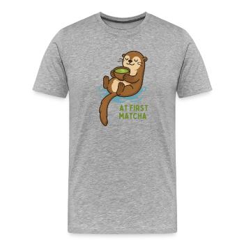 Otter mit Matcha Genuss - Männer Premium Bio T-Shirt - Grau meliert - Vorne - Damien (186cm)