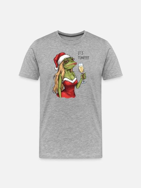 Funny Christmas Frog It's Time Design - Men's Premium Organic T-Shirt - heather grey