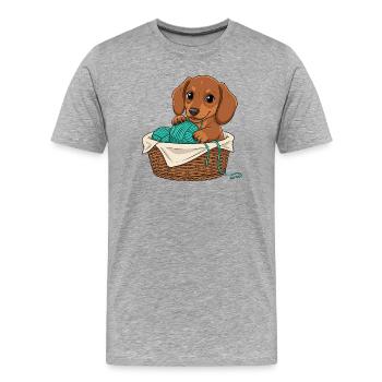 Chiot teckel dans un panier - T-shirt bio Premium Homme - gris chiné - Devant - Damien (186cm)