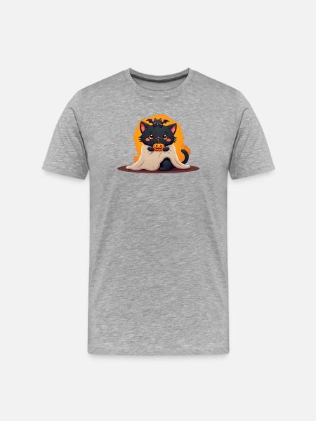 Halloween Cat with Halloween Pumpkin - Men's Premium Organic T-Shirt - heather grey