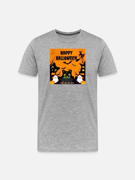 Cute Halloween Black Cats and Ghost Friends - Men's Premium Organic T-Shirt - heather grey