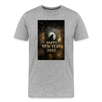 Mondwolf Neujahr 2026 - Männer Premium Bio T-Shirt - Grau meliert - Vorne - Damien (186cm)