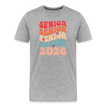 Senior 2026 T-shirt floral rétro - T-shirt bio Premium Homme - gris chiné - Devant - Damien (186cm)