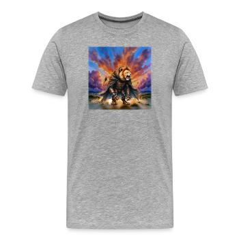 Löwenkrieger mit Rüstung und Umhang - Männer Premium Bio T-Shirt - Grau meliert - Vorne - Damien (186cm)