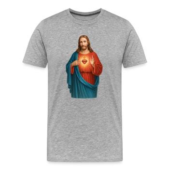 Herz Jesu Lichtstrahlen Illustration - Männer Premium Bio T-Shirt - Grau meliert - Vorne - Damien (186cm)