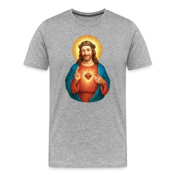 Jesus Sacred Heart Portrait - Men's Premium Organic T-Shirt - heather grey - Front - Damien (186cm)