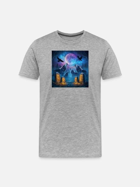Moonlit Night of the Wolves - Men's Premium Organic T-Shirt - heather grey