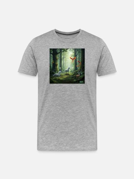 Märchenwald Unikorn Phönix Szene - Männer Premium Bio T-Shirt - Grau meliert
