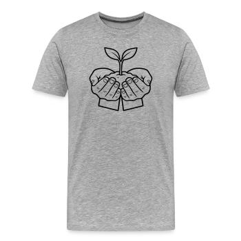 Pflanze in Händen | Wachstum & Hoffnung - Männer Premium Bio T-Shirt - Grau meliert - Vorne - Damien (186cm)