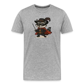 Masked raccoon with rapier and cape - Men's Premium Organic T-Shirt - heather grey - Front - Damien (186cm)