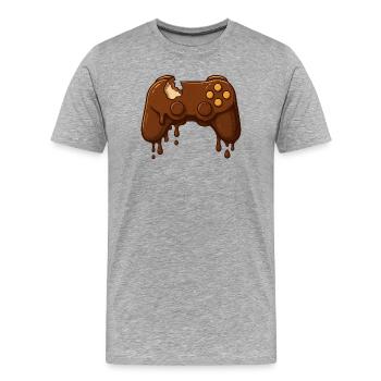 Schokoladen Gamepad Tropfen - Männer Premium Bio T-Shirt - Grau meliert - Vorne - Damien (186cm)