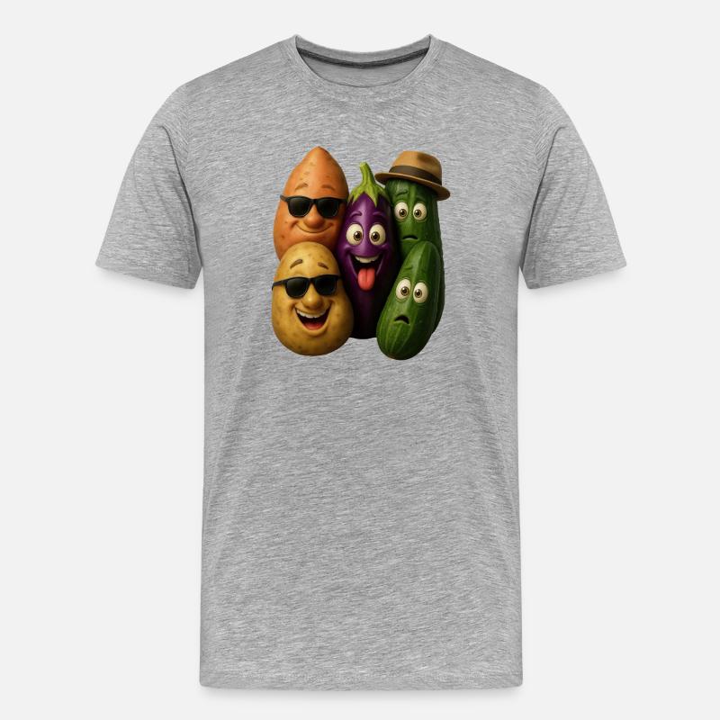 Fröhliche Gemüsehelden Gruppe - Männer Premium Bio T-Shirt - Grau meliert