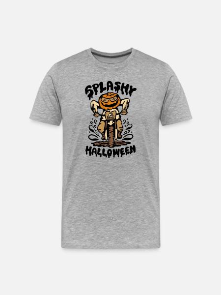 Halloween Pumpkin Biker Splashing Through Mud - Men's Premium Organic T-Shirt - heather grey