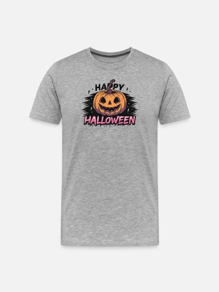 Neonpinker Halloween-Kürbis - Männer Premium Bio T-Shirt - Grau meliert
