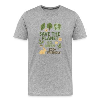 Retten Sie den Planeten: Werden Sie grün, umweltfreundlich - Männer Premium Bio T-Shirt - Grau meliert - Vorne - Damien (186cm)