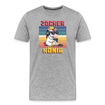 Roi Joueur, Licorne - T-shirt bio Premium Homme - gris chiné - Devant - Damien (186cm)