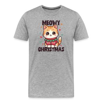Noël miaou - T-shirt bio Premium Homme - gris chiné - Devant - Damien (186cm)