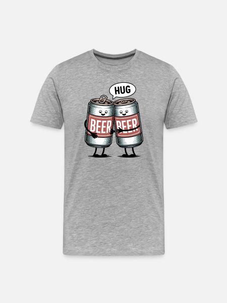 Beer Can Hug - Funny T-Shirt - Men's Premium Organic T-Shirt - heather grey