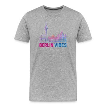 Berlin Vibes Neon Skyline Silhouette Stadt  - Männer Premium Bio T-Shirt - Grau meliert - Vorne - Damien (186cm)