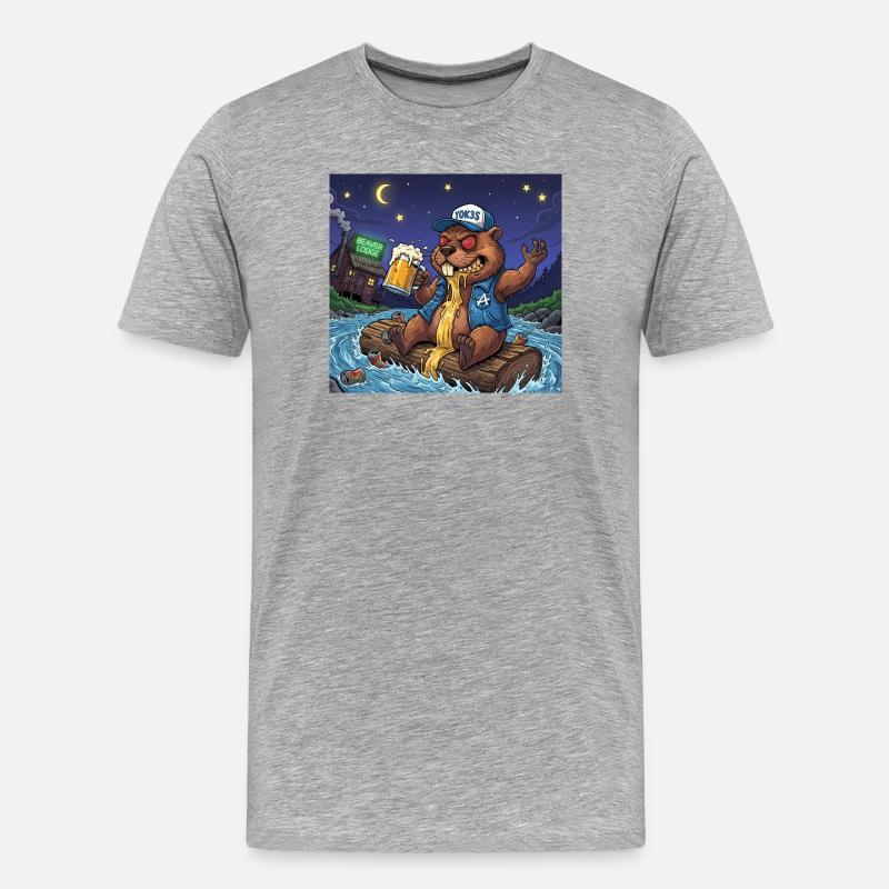 Biber Nachtbier Abenteuer - Männer Premium Bio T-Shirt - Grau meliert