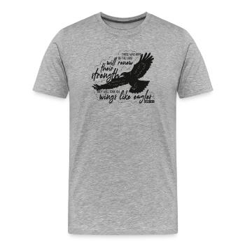 Isaiah 40 31 - soar on wings like eagles Lettering - Männer Premium Bio T-Shirt - Grau meliert - Vorne - Damien (186cm)