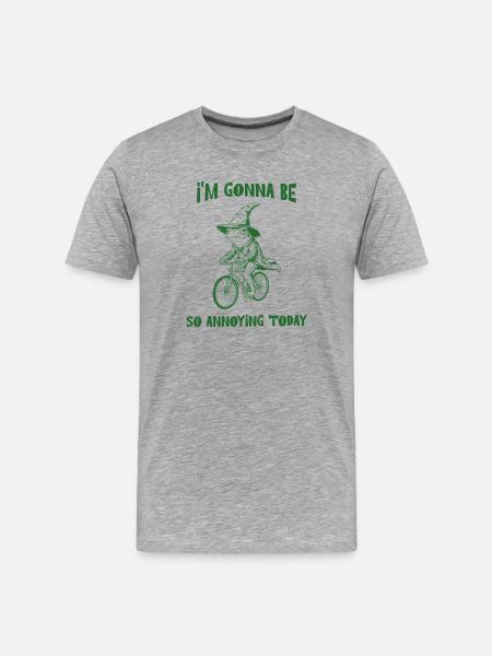 Funny Frog Wizard Riding A Bicycle Sassy Humor  - Men's Premium Organic T-Shirt - heather grey