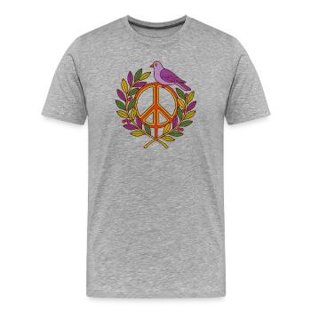 Lebendiger Friedensvogel Blumenkranz - Männer Premium Bio T-Shirt - Grau meliert - Vorne - Damien (186cm)