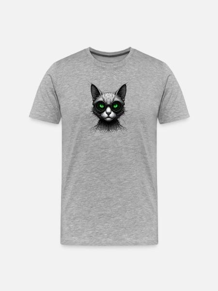 Green Eyes Computer Coder Geek Cat - Men's Premium Organic T-Shirt - heather grey