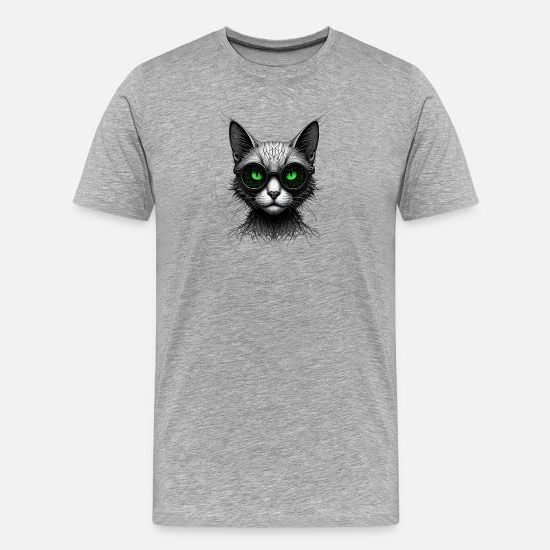Green Eyes Computer Coder Geek Cat - Men's Premium Organic T-Shirt - heather grey