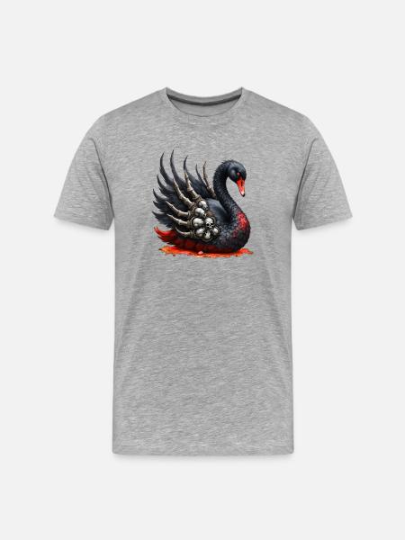 Schwarzer Schwan mit Totenköpfen - Männer Premium Bio T-Shirt - Grau meliert