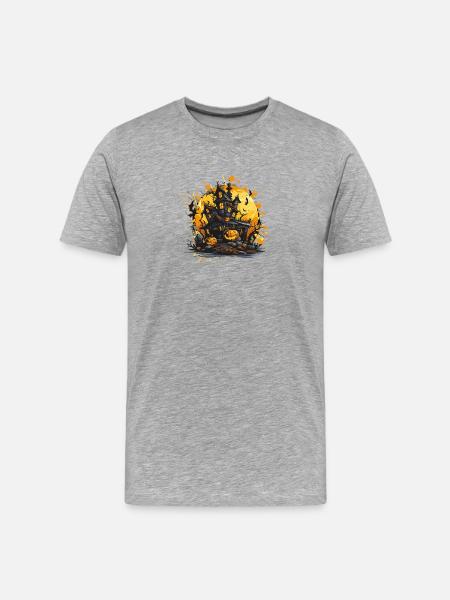 Spukhaus am Halloweenmond - Männer Premium Bio T-Shirt - Grau meliert