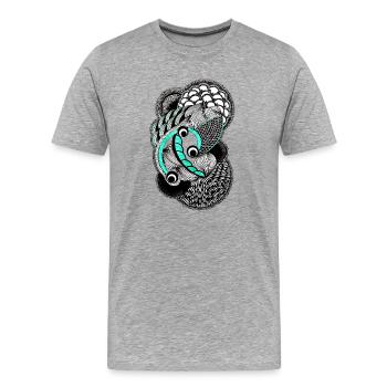 Koi Linienkunst in Türkis und Schwarz - Männer Premium Bio T-Shirt - Grau meliert - Vorne - Damien (186cm)