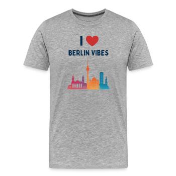 Silhouette de la ville I Love Berlin Vibes - T-shirt bio Premium Homme - gris chiné - Devant - Damien (186cm)