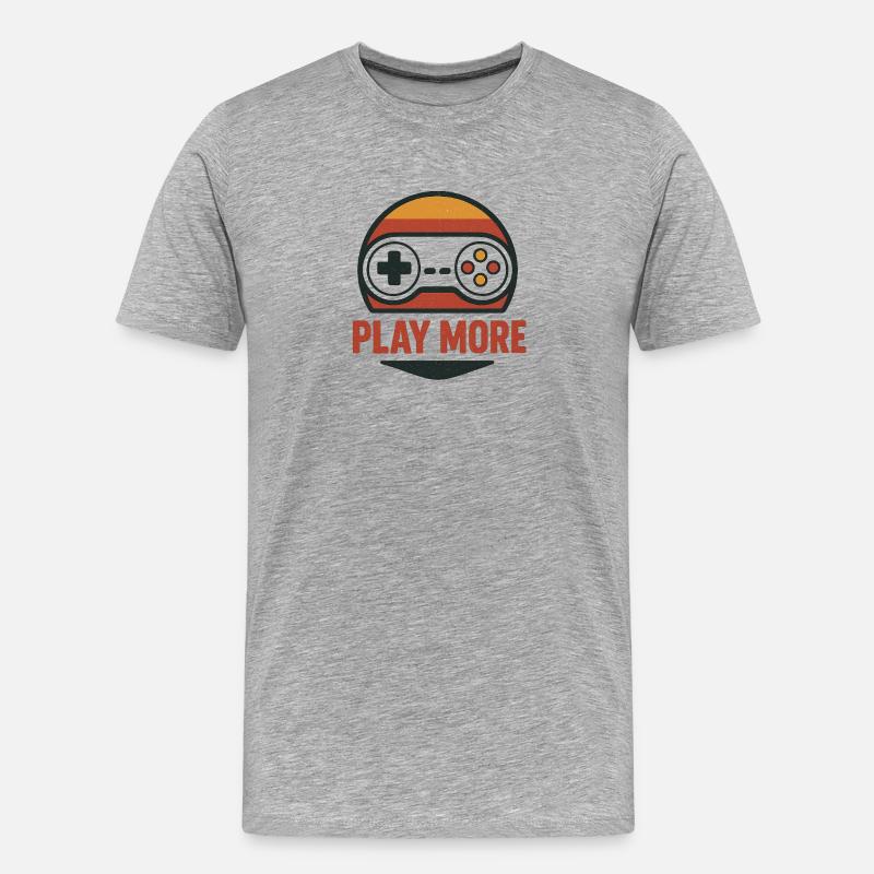 Retro Controller Motiv Play More - Men's Premium Organic T-Shirt - heather grey