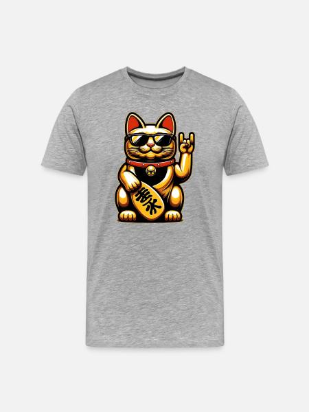 Metal-Neko – Chat Maneki Neko à bascule - T-shirt bio Premium Homme - gris chiné