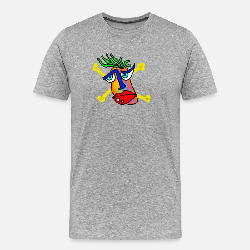 Buntes Gesicht mit Knochen-Backdrop - Männer Premium Bio T-Shirt - Grau meliert
