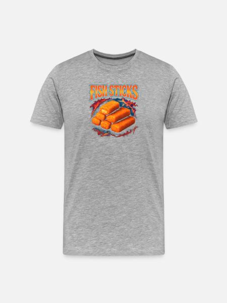 Fischstäbchen Lieblingsessen Seltsame 90er Fischst - Männer Premium Bio T-Shirt - Grau meliert