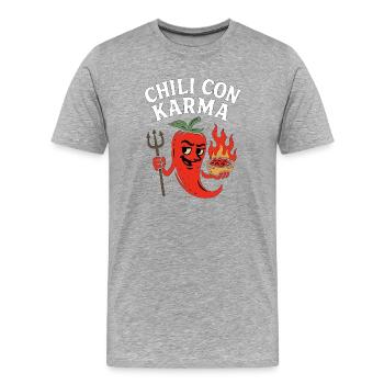 Chili con Karma – Drôle de dicton Chili Food - T-shirt bio Premium Homme - gris chiné - Devant - Damien (186cm)
