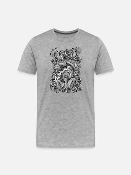 Black and white pattern flowers - Men's Premium Organic T-Shirt - heather grey