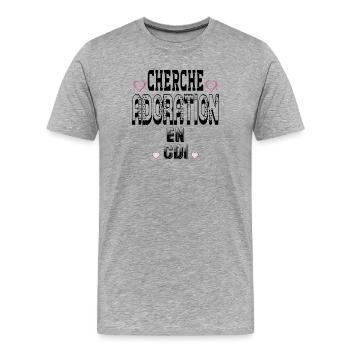 Cherche Adoration en CDI - T-shirt bio Premium Homme - gris chiné - Devant - Damien (186cm)