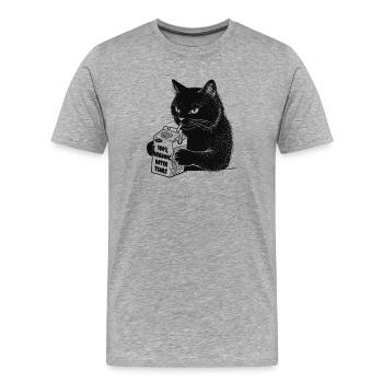 Mürrische Katze trinkt 'Hater Tears' - Men's Premium Organic T-Shirt - heather grey - Front - Damien (186cm)