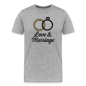 Alliances Amour et Mariage - Love & Marriage - T-shirt bio Premium Homme - gris chiné - Devant - Damien (186cm)
