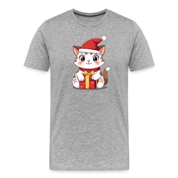 Cute cat Christmas with present - Men's Premium Organic T-Shirt - heather grey - Front - Damien (186cm)