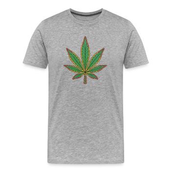 Cannabisblatt Kunst – Grüne Blätter Outline - Männer Premium Bio T-Shirt - Grau meliert - Vorne - Damien (186cm)