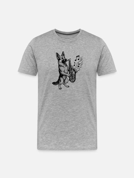 Saxophone German Shepherd Art - Men's Premium Organic T-Shirt - heather grey