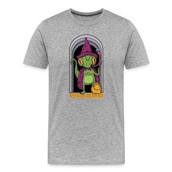 Zaubererechse mit lila Hut und Umhang - Männer Premium Bio T-Shirt - Grau meliert - Vorne - Damien (186cm)