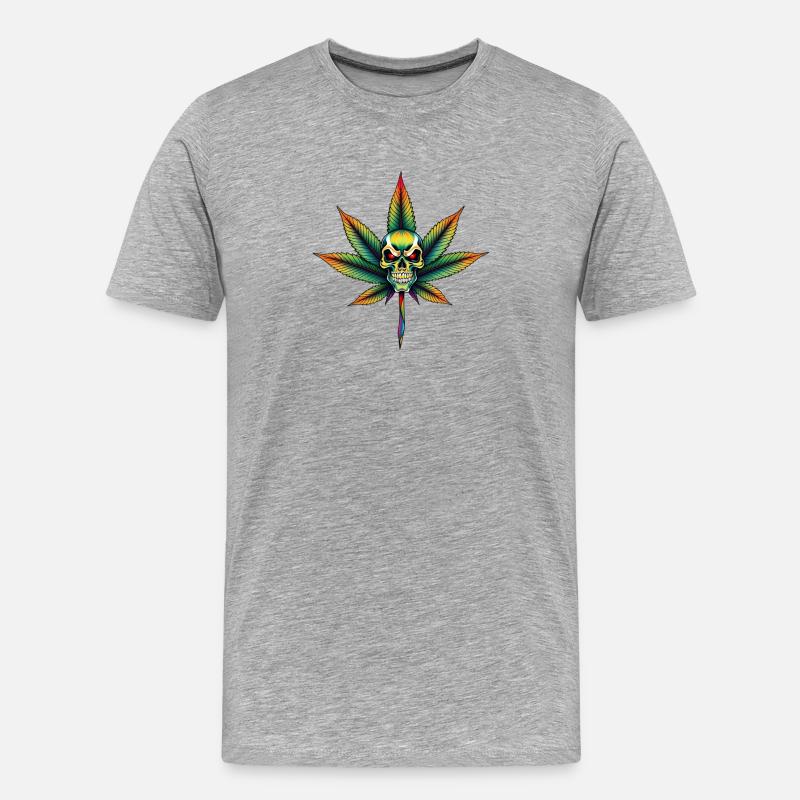 Regenbogen Schädel Cannabis Blatt - Männer Premium Bio T-Shirt - Grau meliert